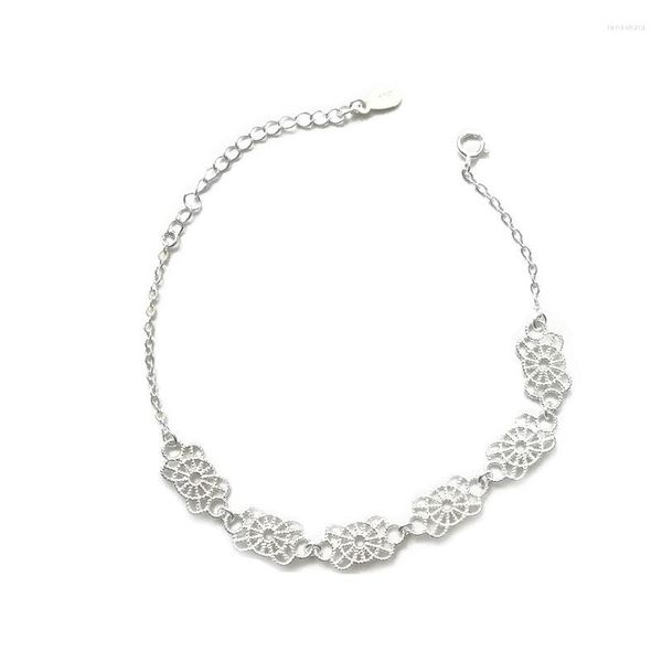 Bracelets de link S925 Pulseira de prata esterlina Lady Lady Sweet Hollow-Out Lace Fashion Personality Gift