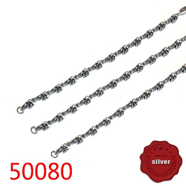 50080 Hip Hop S925 Sterling Silber Armband Punk Style Personalisierte Jugend Schädel Kopf Perle Brief Schmuck Paar Beliebte Accessoires