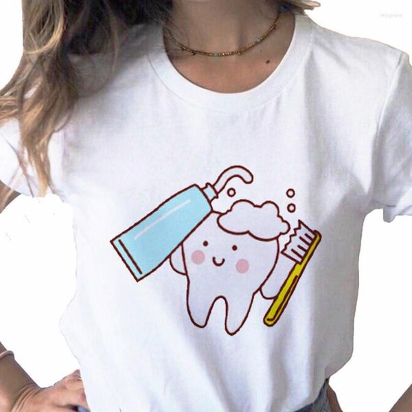 T-shirt da donna Top Beautiful Cartoon Dentista Stampa T-shirt da donna Base casual O-collo Camicia bianca Manica corta Drop Ship