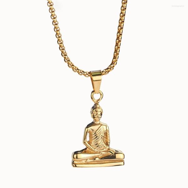 Anhänger Halsketten Hip Hop Edelstahl Buddha Statue Für Männer Trendy Kette Rapper Schmuck Geschenk Gold Silber Farbe Tropfen