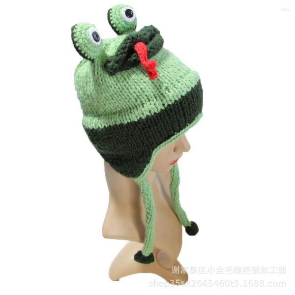 Berretti Cappello da rana simpatico cartone animato Autunno e inverno Orecchio caldo Treccia di lana lavorata a mano Berretto per il commercio estero Bambini adulti