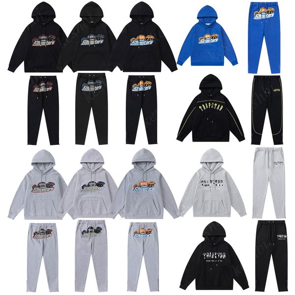 Trapstar Tracksuit Mens Sweater Calças Set Designer Hoodies Streetwear Moletons Terno Esportivo Bordado Letra De Pelúcia Decoração Grosso Hoodies Calças Masculinas