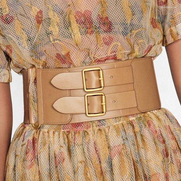 Kemerler 22 Runway Tasarımcı Geniş 10 cm Cowhide Bel Bandı Kadın Moda Zarif Cummerbund Klasik Kemer En Kalitesi Tüm Maç şekillendirme kuşak