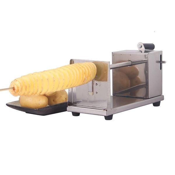Frutas vegetais ferramentas de aço inoxidável batata slicer cortador chips manual tornado máquina espiral torcida 230505