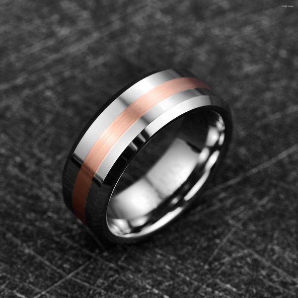 Anéis de casamento JQueen 8mm Largura Men's Ring Band Engagement Meio escovado