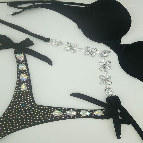 MEDIA DE SIDADOR FUNHOR 2023 Férias Crystal Rhinestone Bikini Set Bandagem Diamond Bling Stones Terno de banho Summer Sexy Women Beacwear