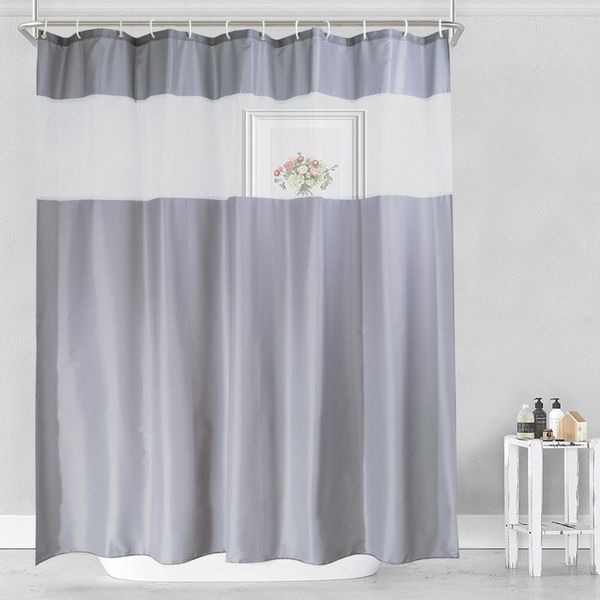 Tende UFRIDAY Tenda da doccia in tessuto grigio e bianco per bagno con finestra Tenda da bagno moderna trasparente in garza bianca traslucida