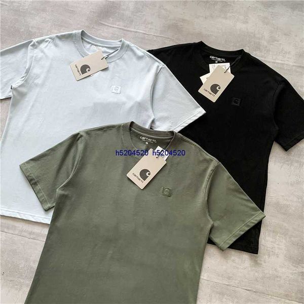 23 Sommer Neue Herren- und Damen-T-Shirts Mode-Werkzeugmarke Carhart Military Style Square Label Gleiche Farbe Stickerei Kurzarm Halbe Arbeitskleidung In Unterlage Baumwolle
