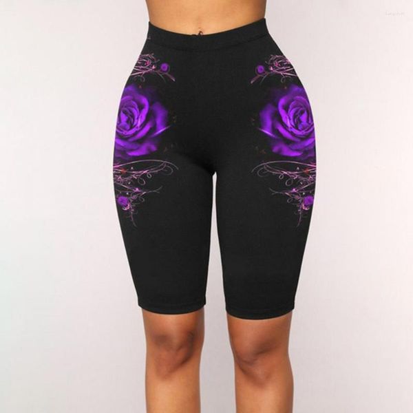 Shorts femininos feminino Bulift Bulift Principed Fitness Perneiras Padrão de flores esportes pretos para pilotagem