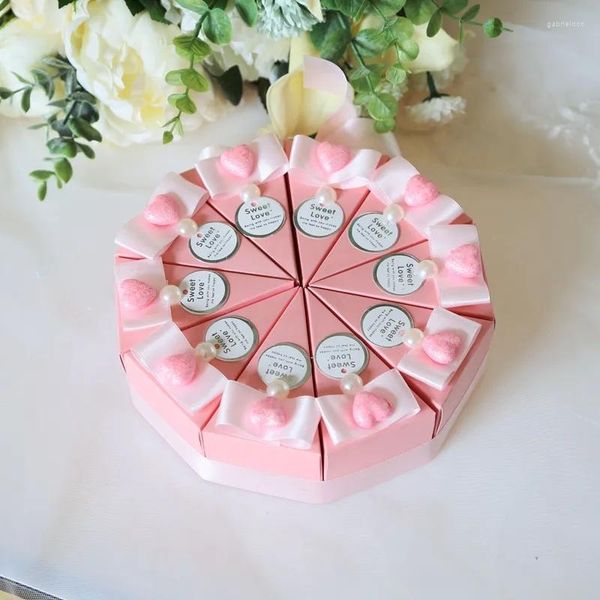 Confezioni regalo Dolce stile Triangolo rosa Bomboniere per bomboniere Scatole per feste Confezioni per banchetti Carta per banchetti con nastri