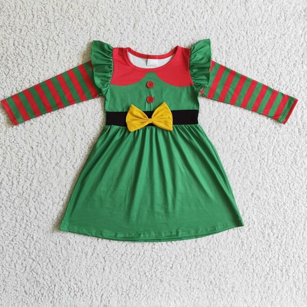 Vestidos de menina mais recente design vestido de natal para meninas personalidade moda moda manga longa designs estampas falsas arco listrado