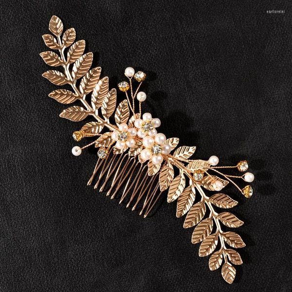 Fermagli per capelli Barrettes Pettini da donna Moda Colore oro Forma a foglia Forcine per capelli Festa di nozze Pezzo Vintage Perla Accessori da sposa femminili Earl22