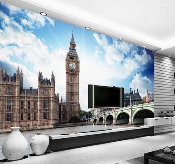 Sfondi Personalizzati Stile Europeo Città Paesaggio Londra Big Ben Murale Carta da parati Sala 3D El Ristorante Seduto Sfondo