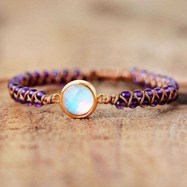 Kette Stein Wickelarmbänder Femme Amethysten Opal Schnur Geflochten Yoga Freundschaftsarmband Armreif Böhmischer Schmuck 230506