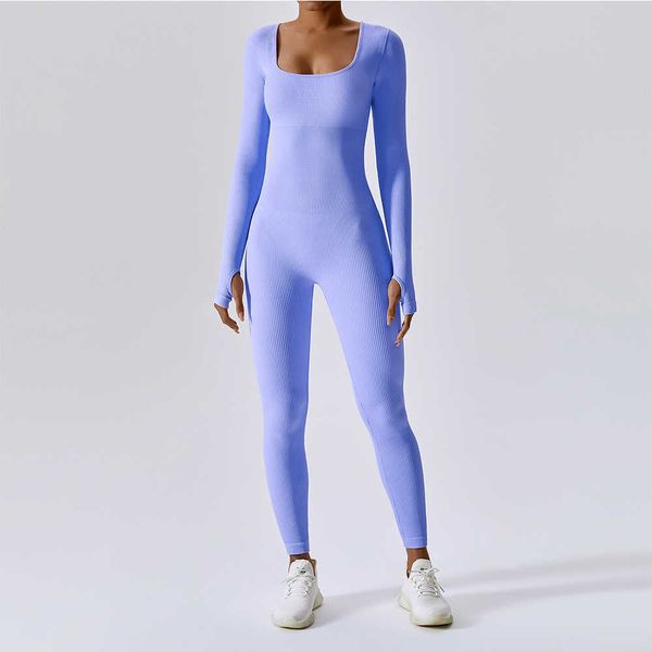 Damen-Trainingsanzüge Nahtloser Yoga-Anzug Damen-Bodysuit Frühlingstanz Fitnesskleidung Fitnessstudio Push-Up-Workout-Bodysuit Enge langärmlige Sportbekleidung P230506