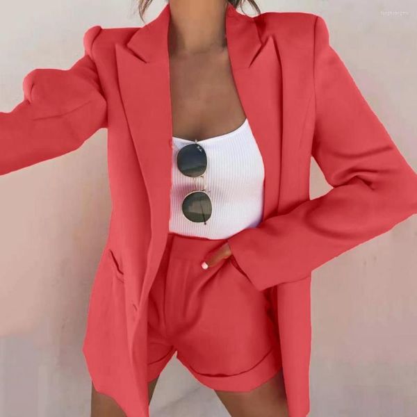 TRABALHO MULHERES TRABALHO 2PCS/SET LADIES TERNO DE COLAÇÃO SOLIÇÃO LAPEL LAPEL CARCIGAN BLAZER JAPETA DE SUMPLENTE SUBTIL