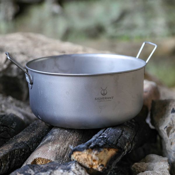 Cozinha de acampamento 2100ml Ultralight Titanium Stockpot Ponto de cozinha ao ar livre Pote de camping utensils de piquenique cozinha viajante para caminhada BBQ Cozes de panelas P230506