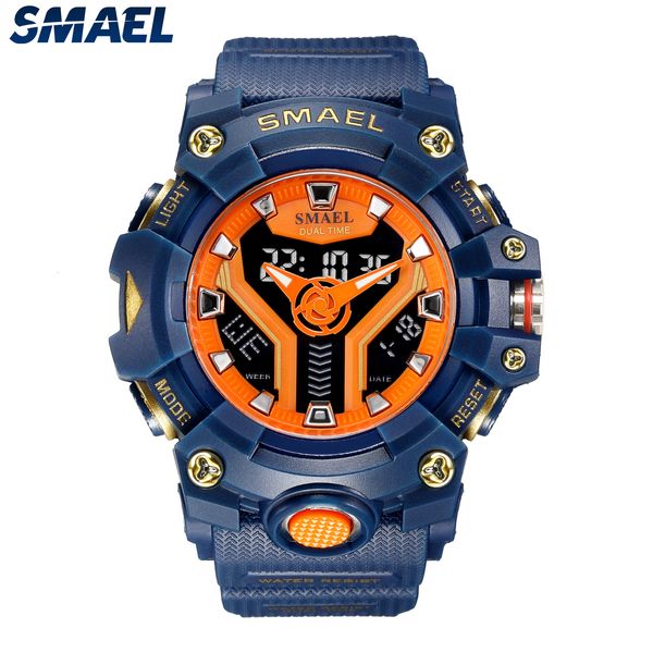 Нарученные часы Smael Sport Watch для мужчины двойное время мужчины шокирующие светодиодные военные 8075 качественные мужские спортивные спорт ES 230506