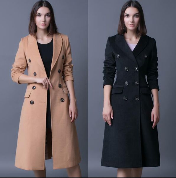 A lã feminina mistura longa casaco de cashmere Women sobretudo 2023 Slim Double Double Washen Coats Outerwear Fashion Khaki Black Plus Size S - 4