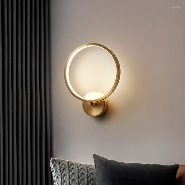 Wandleuchten Moderne runde Kupferlampe für Schlafzimmer Wohnzimmer TV Hintergrund Gang Wandlampen Home Leuchte LED-Leuchten