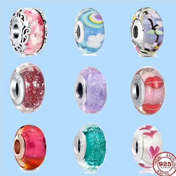 925 Charm Beads Zubehör passen Pandora Charms Schmuck Mattes buntes Muranoglas