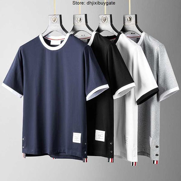 TB Men's T camisetas Trendy Brand Summer Men casal Dress colorido Mercerizado algodão puro Manga curta Camiseta versátil casual redondo tendência