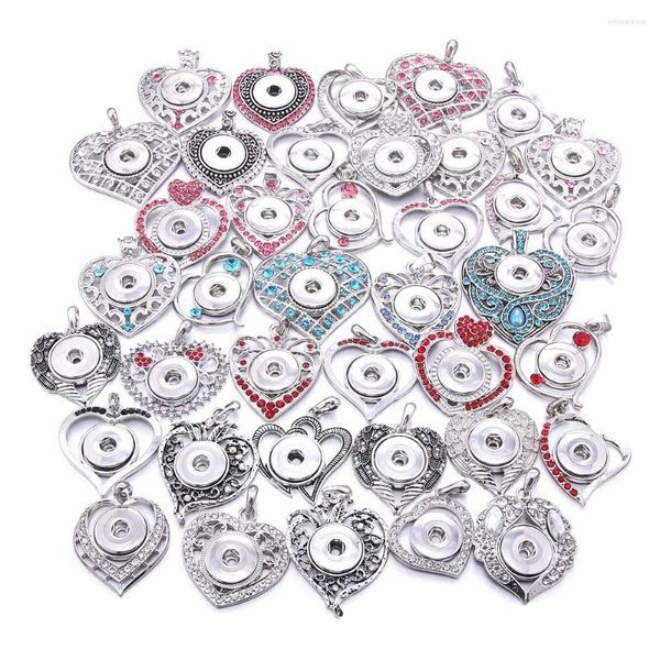 Anhänger Halsketten Druckknopf Schmuck Strass Kristall Herz Runde Halskette Passende DIY 20MM 18mm Knöpfe