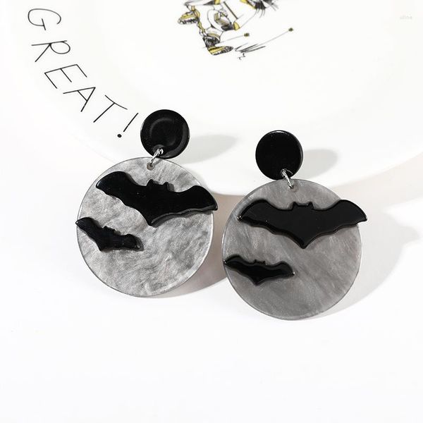 Ohrstecker Schwarze Fledermaus Acryl Tropfen Brincos Große Runde Tier Baumeln Für Frauen Mädchen Halloween Geschenk Modeschmuck