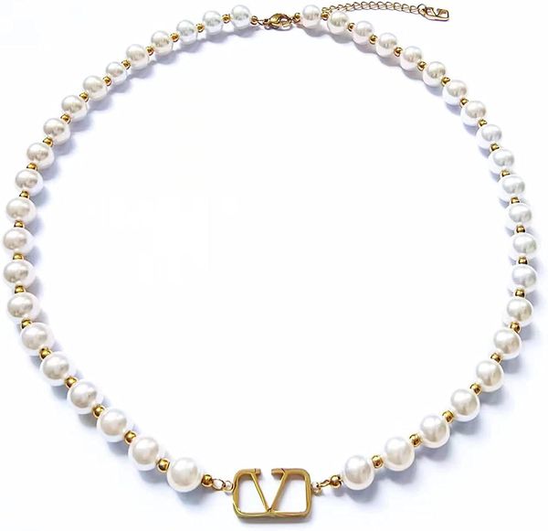 Luxusmarke Buchstabe V Anhänger Halskette Armband Weiße Perle Schmuck als Geschenk