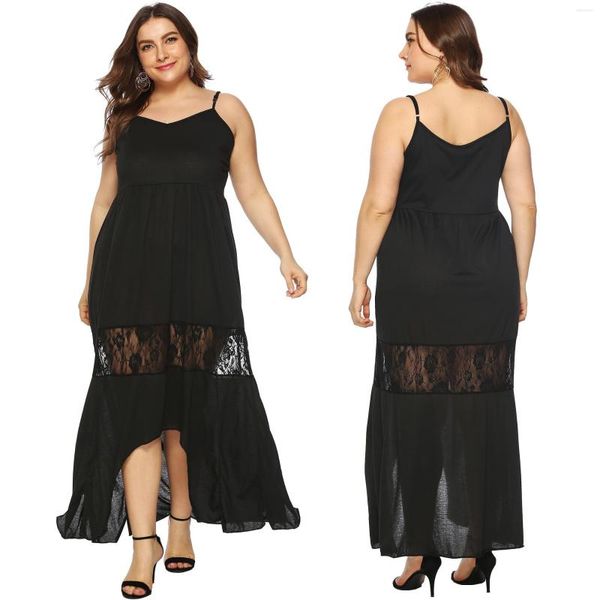 Vestidos casuais de tamanho grande luta de renda irregular feminina para receber a cintura da cintura Strap Dress Split-deco