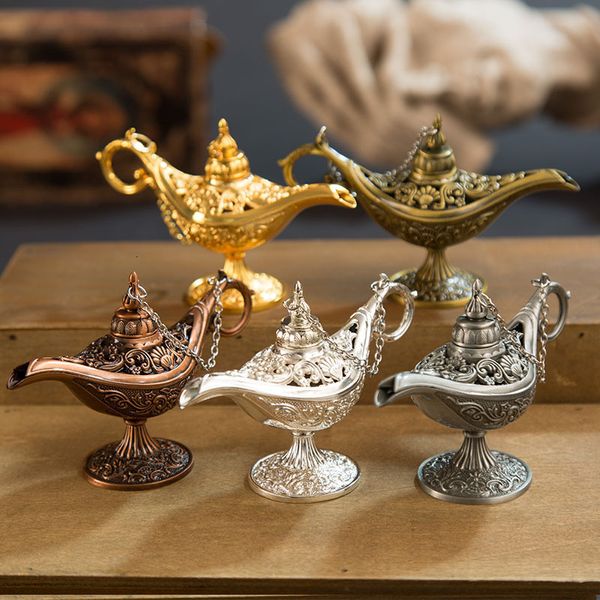 Dekoratif Nesneler Figürinler 1pc Geleneksel İçi Boş Çıkış Peri Masası Aladdin Sihirli Lamba İnek Çay Potu Genie Lamba Vintage Retro Oyuncak Ev Dekor Süsleri 230506
