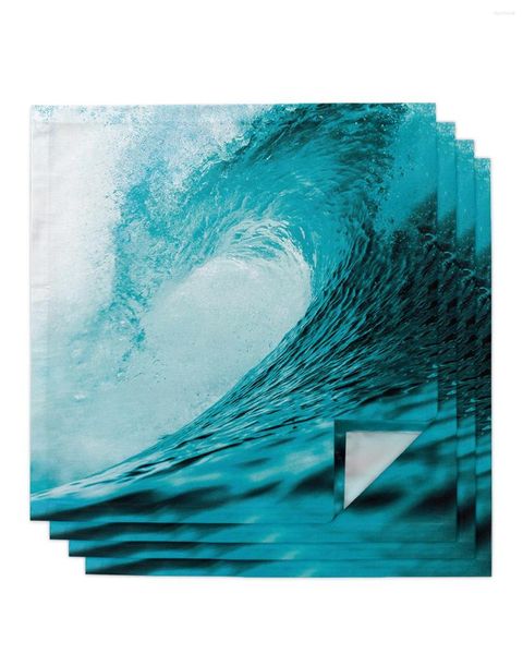 Столовая салфетка 4pcs Cyan Waves Seascape Summer Painting Square 50 см свадебной украшения ткани кухня порция салфетки