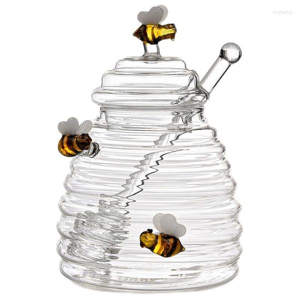Vorratsflaschen Einzigartiger Glaswabenbehälter Küchenwerkzeuge Honigbehälter mit Schöpflöffel und Deckelflasche für Hochzeitsfeier