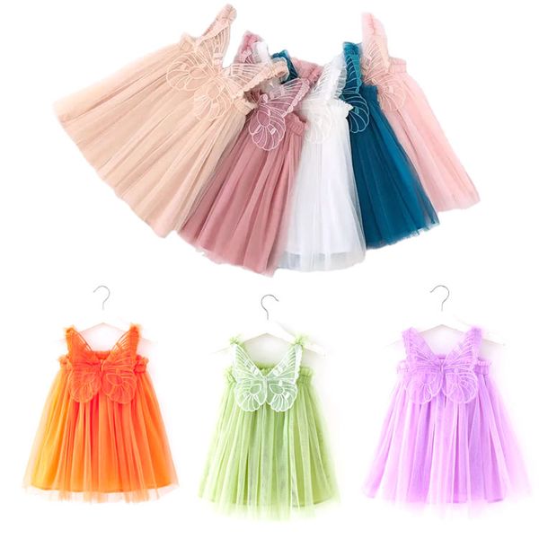 Sommer Kinder Mädchen Flügel Tutu Kleider Süß Bestickt Schmetterling Fee Mesh Sling Spitzenkleid Baby Prinzessin Kittel Träger Rückenfrei Für Kinder M4295