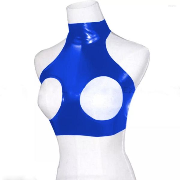 Damen Tanks Wet Look Kunstleder Rückenfrei Offene Büste BH Tanktops Sexy Frauen Cupless Aushöhlen Crop Top Erotische Kostüme