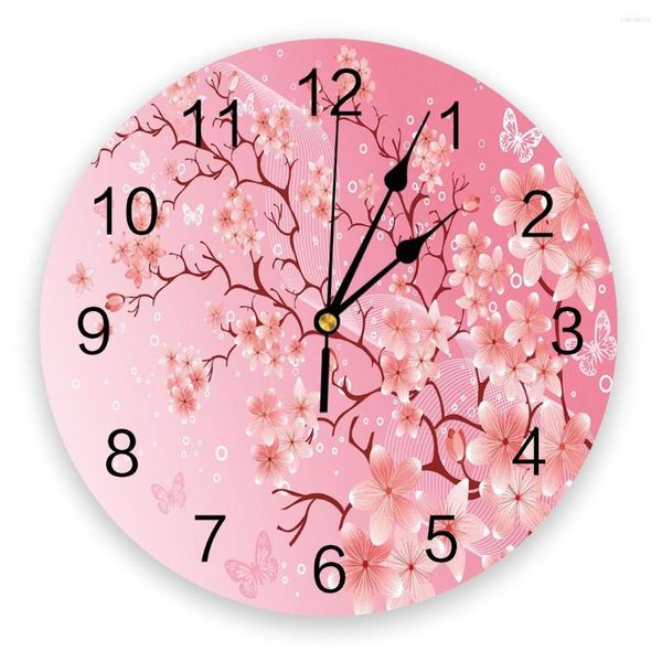 Настенные часы розовые вишневые цветы цветы бабочка декоративные для гостиной кухня спальня домашний офис молча