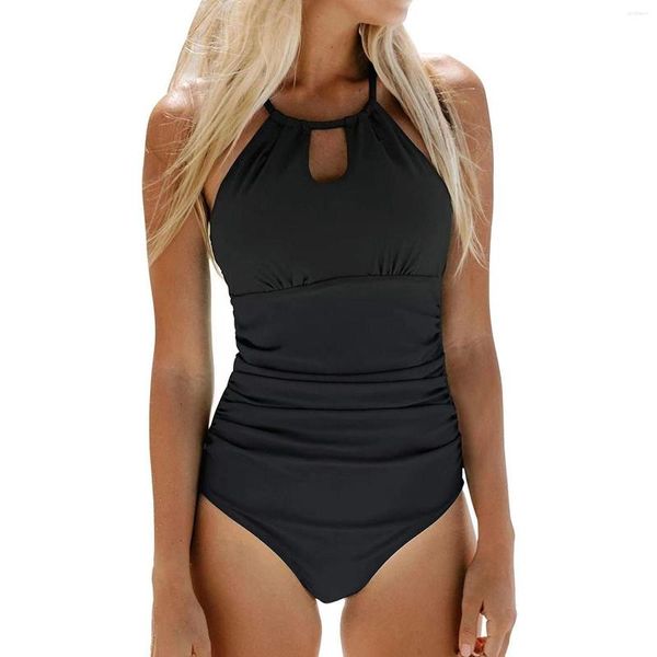 Costume da bagno da donna Costume da bagno con ritaglio a vita alta Costume da bagno da donna Bikini Set Estate Solido che copre la pancia Bikini con cinturino senza schienale