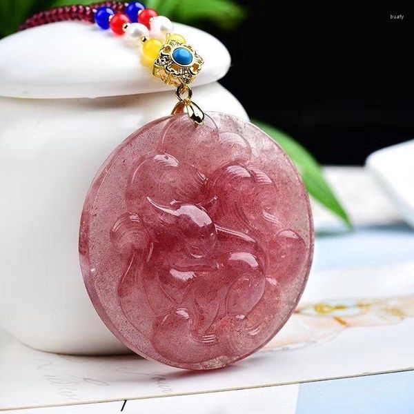 Collane con ciondolo Pendenti in cristallo naturale di fragola intagliati a mano a nove code Collana con catena in pietra di granato portafortuna per gioielli da donna