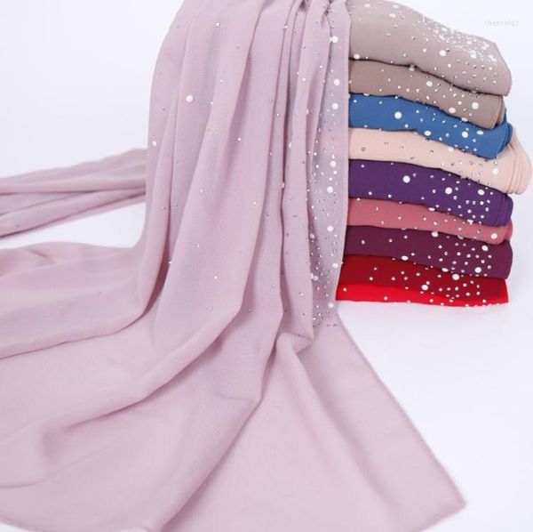 Lenços 100pcs/lote pérola pérola chiffon lenço xale pashmina/hijab muçulmano