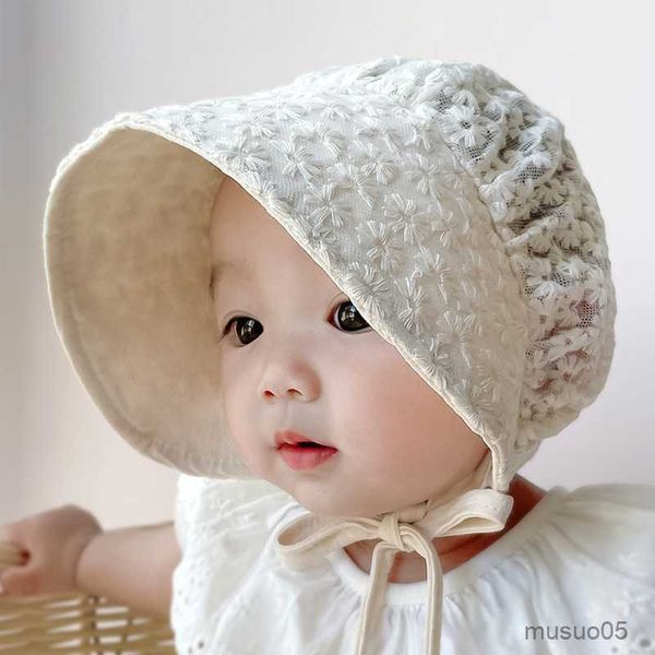 Caps chapéus verão renda flor bebê chapéu princesa bebê menina infantil gabinete macio tampa criança solar chapé de sol adereços de fotografia recém -nascida