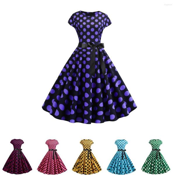 Vestidos de festa 2023 polka ponto impressão de verão Vintage Mulheres 1950s Swing Rockabilly Robe Femme Plus Size Office Casual Vestidos