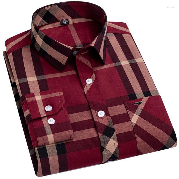 Camicie casual da uomo Camicia a righe scozzesi abbottonata estiva a maniche lunghe in morbido cotone stile Inghilterra