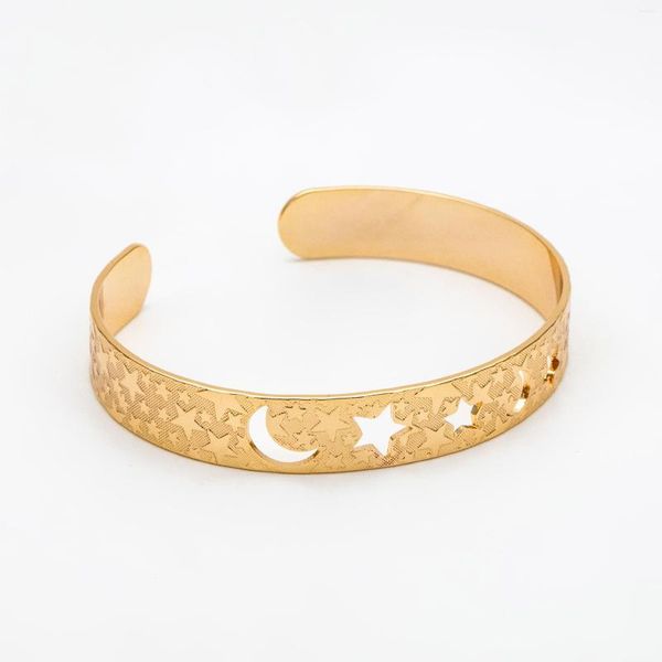 Bracciale rigido 1 pezzo Bracciale celeste con luna e stella in ottone placcato oro (GB-3512)