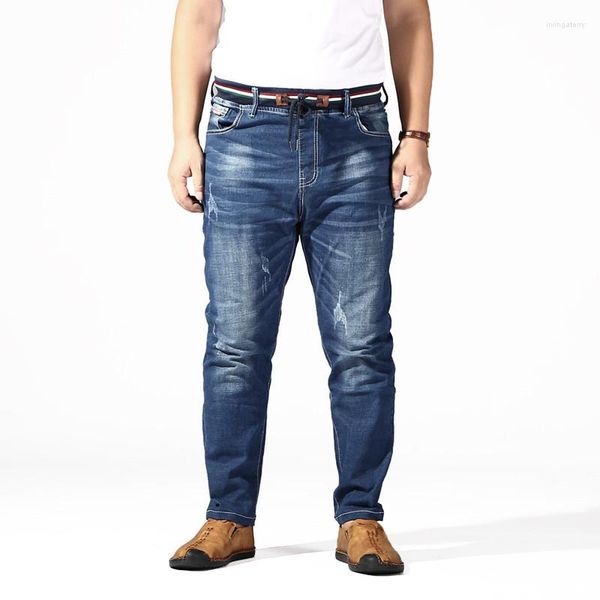 Jeans masculinos grandes homens 6xl 7xl 8xl 180kg calça de verão homme alongamento calça lisada de jeans azul mais roupas de marca