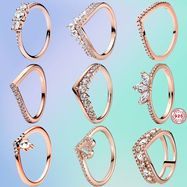 925 Sterling Silber Pandora Ring Princess Crown Champion Ewiger Wunsch kann Trauringe Schmuck Geschenke für kostenlose Lieferung stapeln