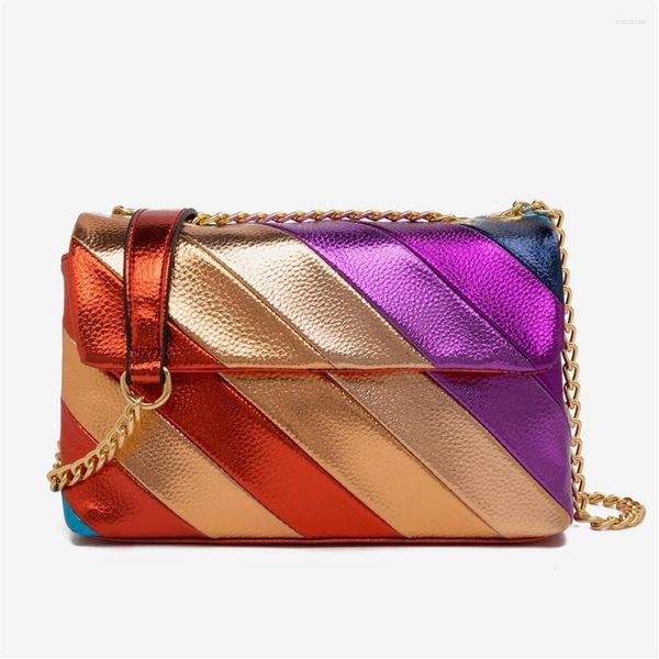 Abendtaschen Design Damen Metallic Kette Farbe Spleißen Schulter Damen Bunte Nähte Kapazität Umhängetasche Quadratische PU Handtaschen