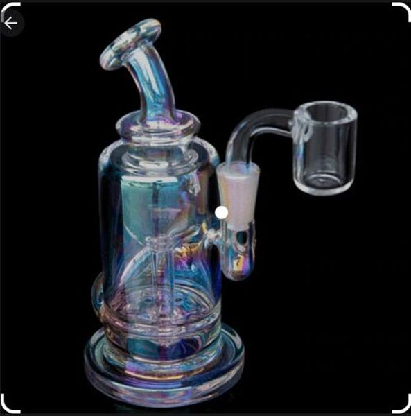 Bongs de água de vidro colorido Recycler Dab Rigs Hookahs Tubos de água de fumaça de óleo de vidro com 10mm Banger 18cm de altura