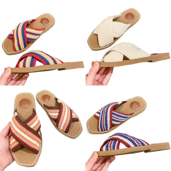 Sandali firmati hot slipper infradito moda scarpe da spiaggia superiori in maglia scarpe da donna multicolori suola in legno scarpe da esterno tacco piatto superiore scarpe con plateau di vendita calde