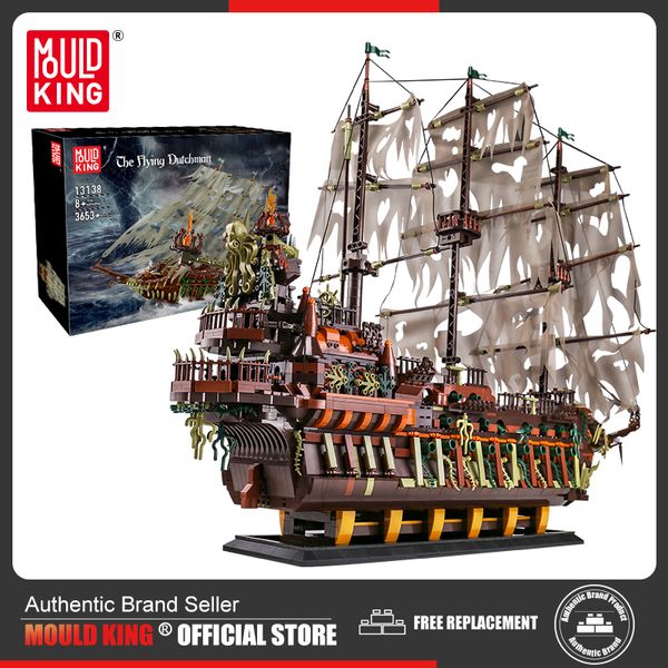 Blocks Mold King 13138 Pirate Navio Building Flying Dutchmans Boat Construction Kit para adultos Informações Bricks Toys Presentes de Natal 230506