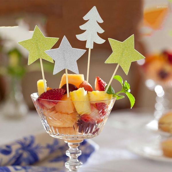 Festive Supplies 20 Stück Weihnachtspicks Xmas Series Sticks Art Toothpicks Cupcake/Obst/Eiscreme Topper Party Dekoration Golden/Silber